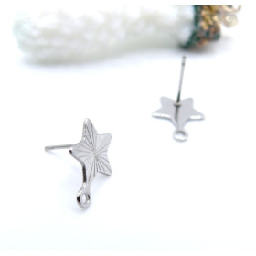 Boucles d’Oreilles Puce Étoiles Striées 10 mm – Acier Inoxydable Argenté