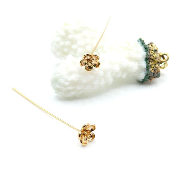 Tiges Fleur 50 mm – Laiton Doré à l’Or Fin 18K