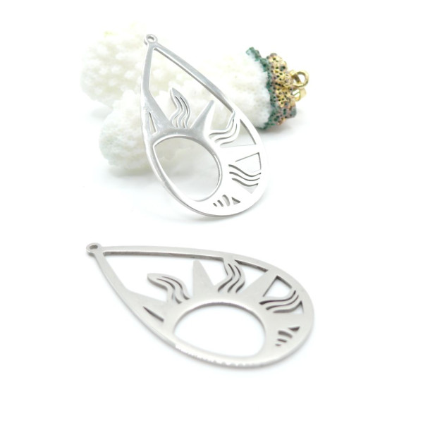 Pendentifs avec Anneau Feuille 45 mm – Acier Inoxydable Argenté