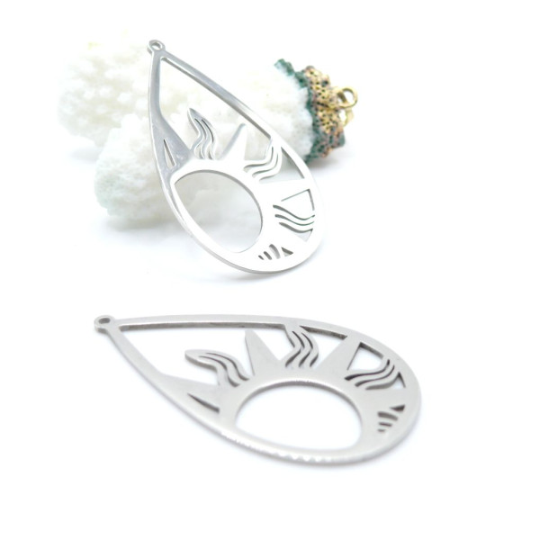Pendentifs Goutte avec Soleil 45 mm – Acier Inoxydable Argenté