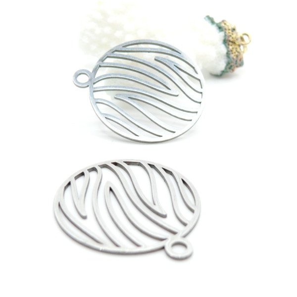 Pendentifs Cercle Zèbre 30 mm – Acier Inoxydable Argenté