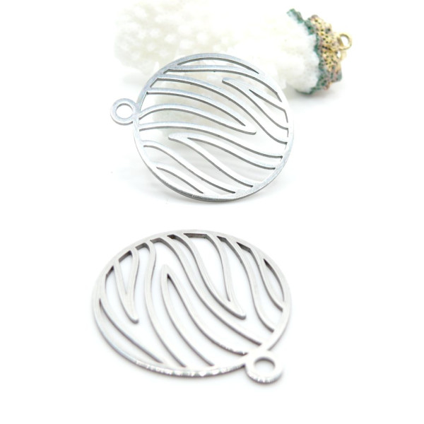 Pendentifs Cercle Zèbre 30 mm – Acier Inoxydable Argenté