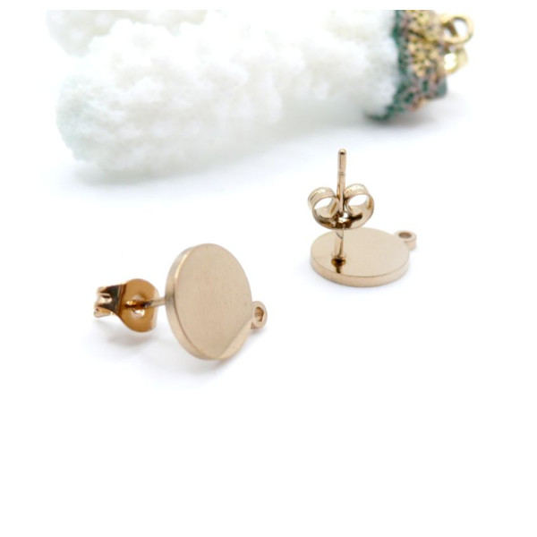 Boucles d’Oreilles Puce Rond avec Anneau d’Attache 11 mm – Acier Inoxydable 304 Doré, IONIQUE