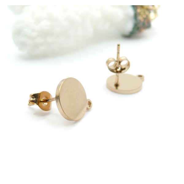 Boucles d’Oreilles Puce Rond avec Anneau d’Attache 11 mm – Acier Inoxydable 304 Doré, IONIQUE