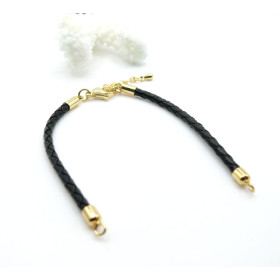 Bracelet Intercalaire Cordon Tressé 3,5 mm en Cuir Véritable – Noir