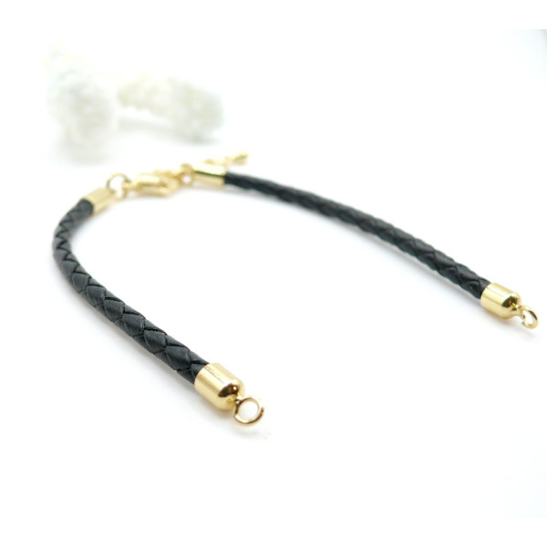 Bracelet Intercalaire Cordon Tressé 3,5 mm en Cuir Véritable – Noir