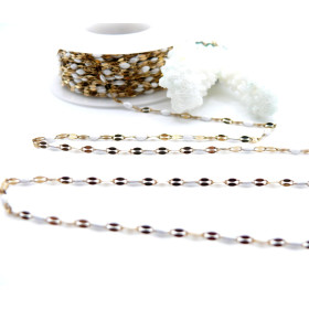 Chaîne Maille Navette avec Résine Émaillée Blanc 10 × 4 mm – Acier Inoxydable 304 Doré IONIQUE