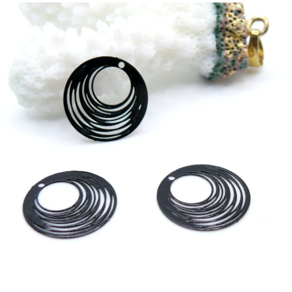 Estampes Pendentifs Filigrane Cercle 15.5 mm – Métal NOIR
