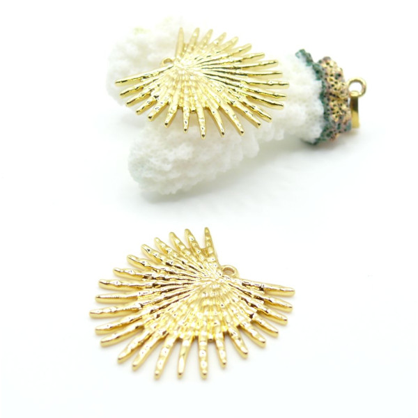 Pendentif Éventail, Soleil, Art Déco 28 mm – Acier Inoxydable 304 Doré à l’Or Fin 18K