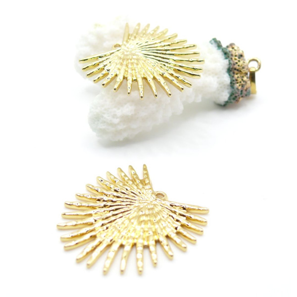 Pendentif Éventail, Soleil, Art Déco 28 mm – Acier Inoxydable 304 Doré à l’Or Fin 18K
