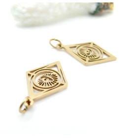 Pendentifs Losange avec Anneau, Grigri, Amulette 23 mm – Acier Inoxydable 304 Doré à l’Or Fin 18K, IONIQUE