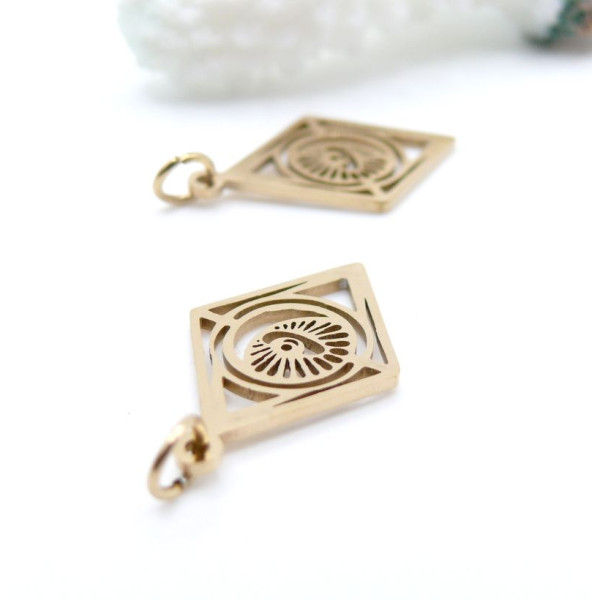 Pendentifs Losange avec Anneau, Grigri, Amulette 23 mm – Acier Inoxydable 304 Doré à l’Or Fin 18K, IONIQUE