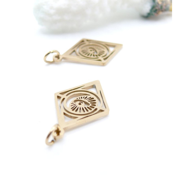Pendentifs Losange avec Anneau, Grigri, Amulette 23 mm – Acier Inoxydable 304 Doré à l’Or Fin 18K, IONIQUE