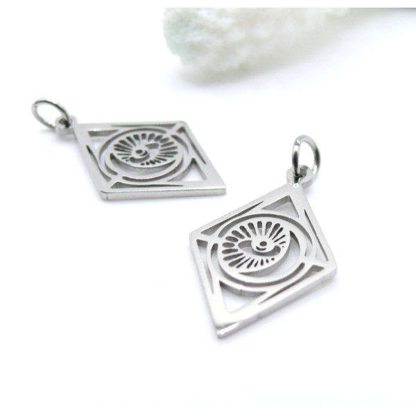 Pendentifs Losange avec Anneau, Grigri, Amulette 23 mm – Acier Inoxydable 304 Argenté