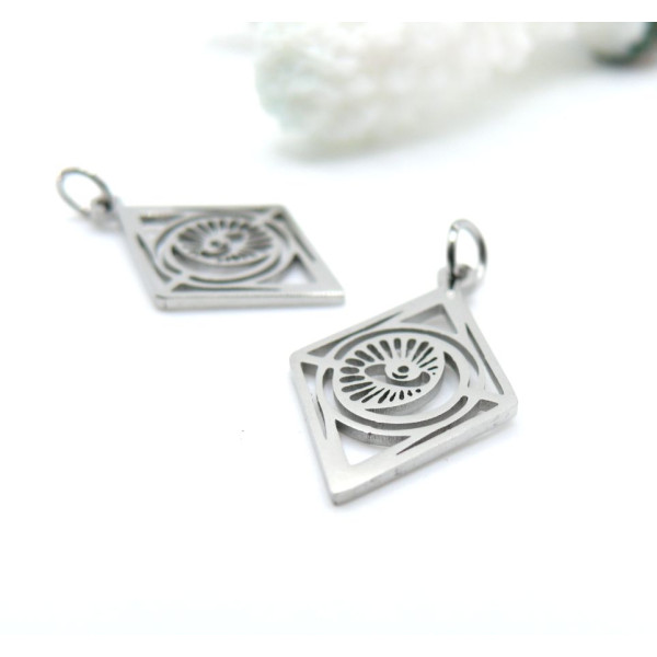 Pendentifs Losange avec Anneau, Grigri, Amulette 23 mm – Acier Inoxydable 304 Argenté