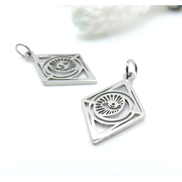Pendentifs Losange avec Anneau, Grigri, Amulette 23 mm – Acier Inoxydable 304 Argenté