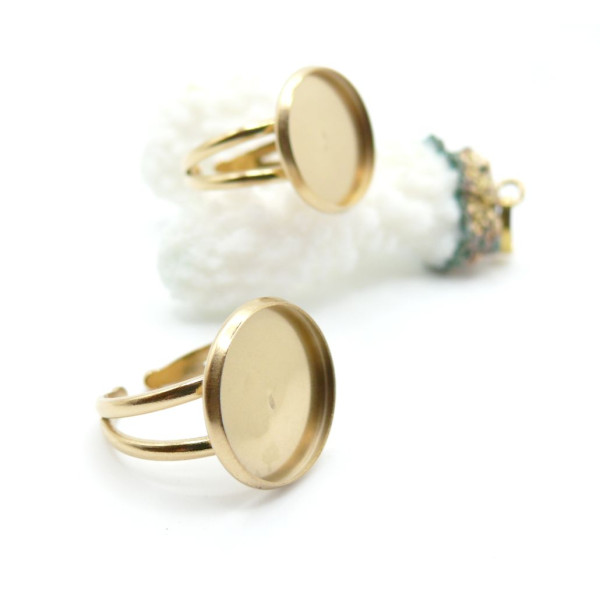 Support de Bague Ajustable pour Cabochon Rond 16 mm, Anneau Double – Acier Inoxydable 304 DORE IONIQUE