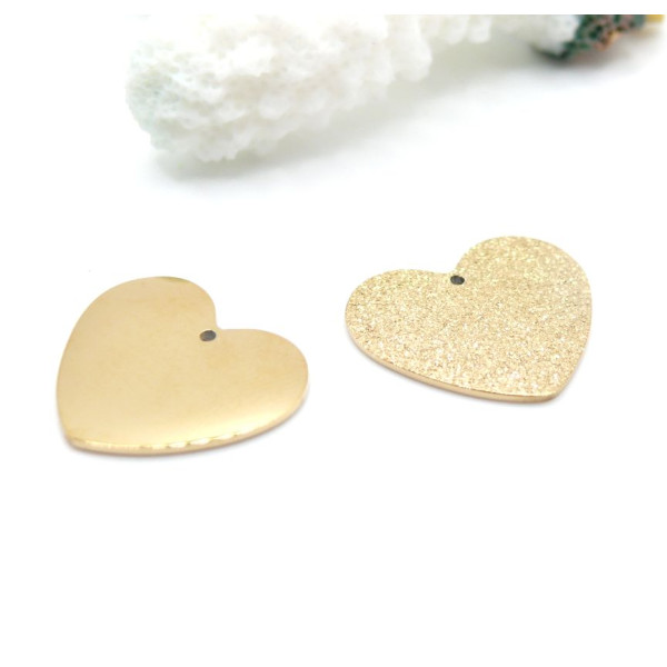 Pendentif Cœur 18 mm, Stardust, Poussière d’Étoiles – Acier Inoxydable 316 Doré