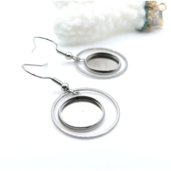 Supports de Boucles d’Oreilles Crochet Cercle pour Cabochon Rond 12mm – Acier Inoxydable Argent Platine