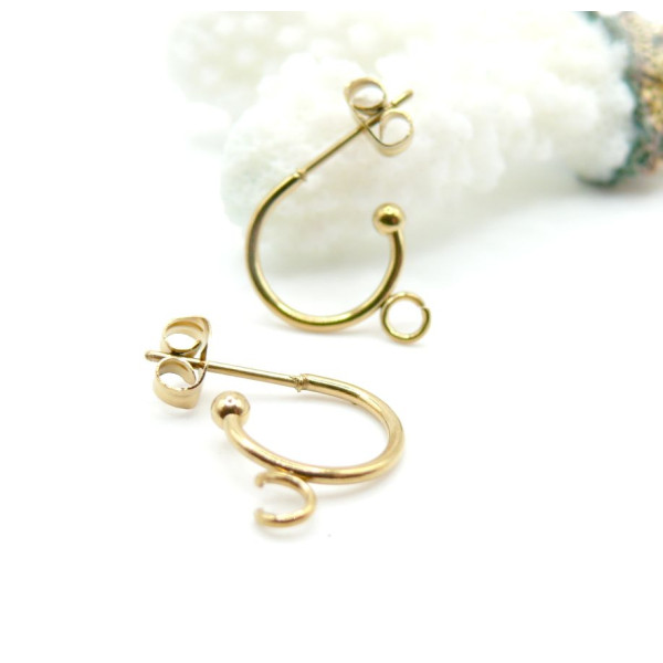 Boucles d’Oreilles Puce Demi Créoles avec Anneau d’Attache 12.5 mm – Acier Inox 304 Doré 18K
