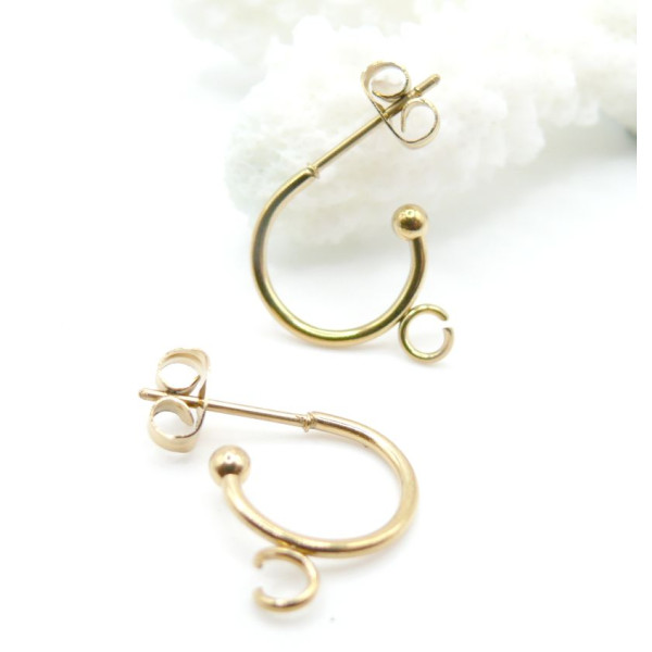 Boucles d’Oreilles Puce Demi Créoles avec Anneau d’Attache 12.5 mm – Acier Inox 304 Doré 18K