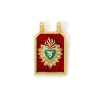Pendentif Double Anneau Rectangle avec Cœur Ex-Voto Émaillé 29 mm – Laiton Doré à l’Or Fin 18K
