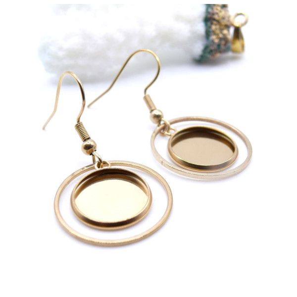 Supports de Boucles d’Oreilles Crochet Cercle pour Cabochon Rond 12mm – Acier Inoxydable Doré