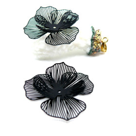 Estampes Pendentifs Filigrane Multi-Fleurs 39 mm 3D – Métal Noir
