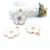 H11S121115N – Lot de 4 ou 10 Pendentifs Breloques Fleurs de Sakura Blanche 17mm – Émaillé Métal Doré