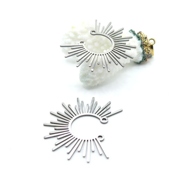 Pendentifs Connecteur Art Déco Soleil 40 mm – Acier Inoxydable Argenté