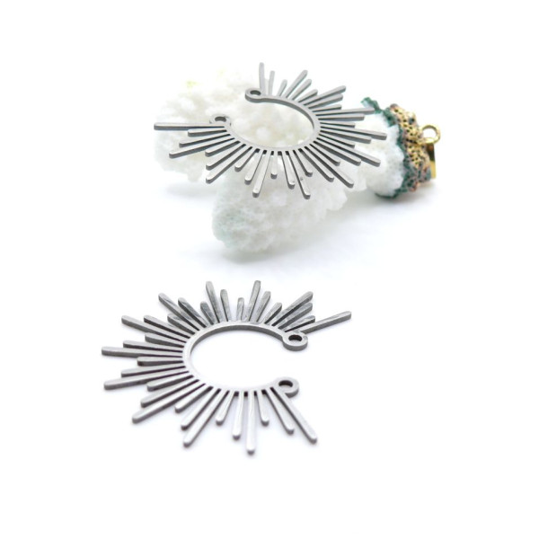 Pendentifs Connecteur Art Déco Soleil 40 mm – Acier Inoxydable Argenté