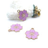 Pendentifs Fleurs de Sakura Émaillées Lilas 17 mm – Métal Doré