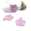 Pendentifs Fleurs de Sakura Émaillées Lilas 17 mm – Métal Doré