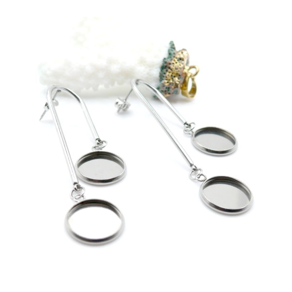 Supports de Boucles d’Oreilles Puces pour Double Cabochons 12 mm – Acier Inoxydable 304 Argenté