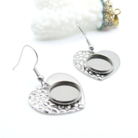 Supports de Boucles d’Oreilles Coeur Martelé 12 mm – Acier Inoxydable 304 Argenté