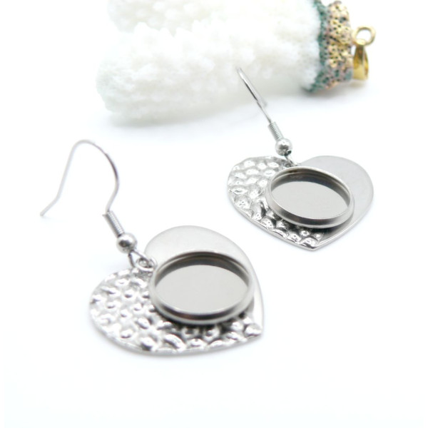 Supports de Boucles d’Oreilles Coeur Martelé 12 mm – Acier Inoxydable 304 Argenté