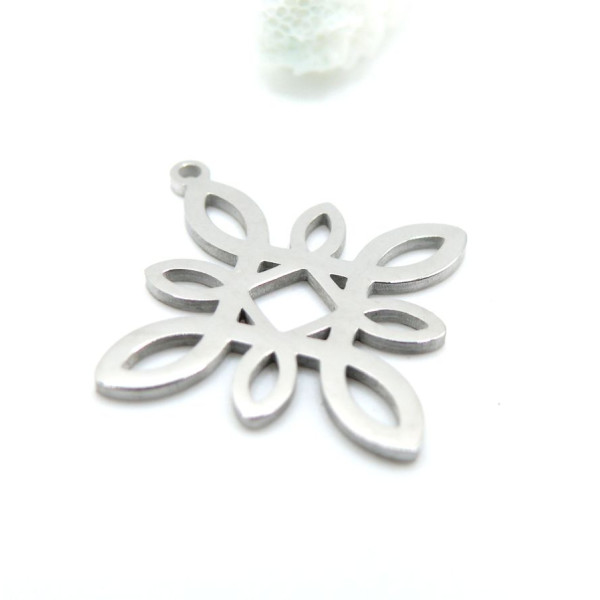 Pendentif Losange Arabesque Boho 28mm – Acier Inoxydable 304 Argenté