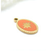 Pendentif Ovale avec étoile 15 mm en résine émaillée orange – Acier Inox 304 Doré à l’or fin 18K, PVD