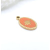 Pendentif Ovale avec étoile 15 mm en résine émaillée orange – Acier Inox 304 Doré à l’or fin 18K, PVD