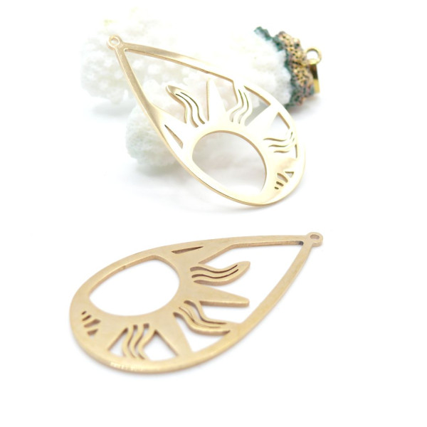 Pendentif Goutte Soleil 45 mm – Acier Inoxydable 304 Doré