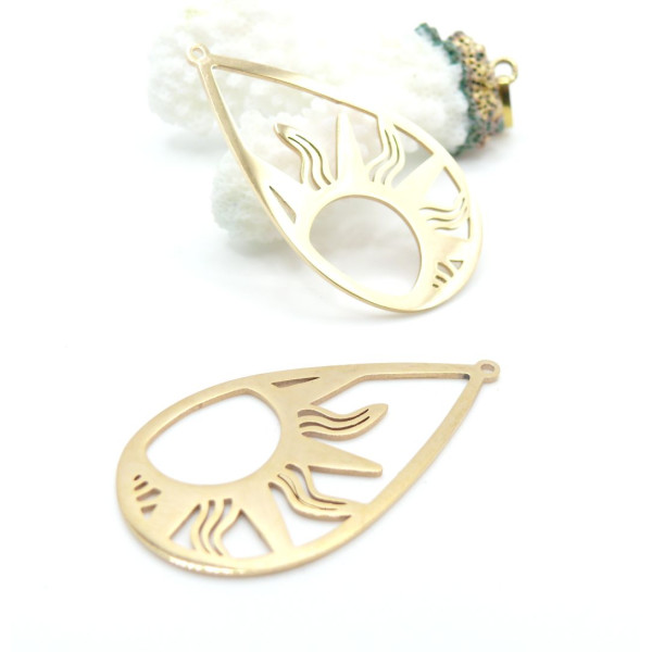 Pendentif Goutte Soleil 45 mm – Acier Inoxydable 304 Doré