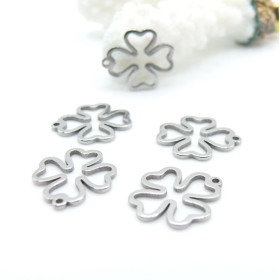Pendentifs Trèfles 14 mm – Acier Inoxydable Argenté