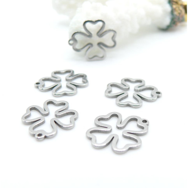 Pendentifs Trèfles 14 mm – Acier Inoxydable Argenté