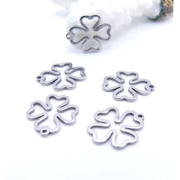 Pendentifs Trèfles 14 mm – Acier Inoxydable Argenté