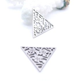 Pendentifs Triangle avec Fleurs 20 mm – Acier Inoxydable 304 Argenté
