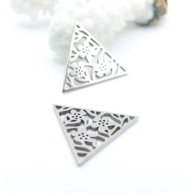 Pendentifs Triangle avec Fleurs 20 mm – Acier Inoxydable 304 Argenté