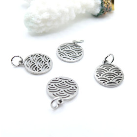 Pendentifs avec Anneau Cercle Vague Zen 12 mm – Acier Inoxydable Argenté
