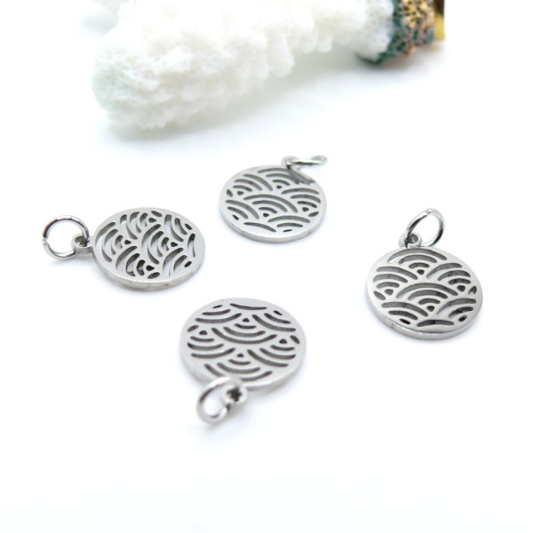 Pendentifs avec Anneau Cercle Vague Zen 12 mm – Acier Inoxydable Argenté