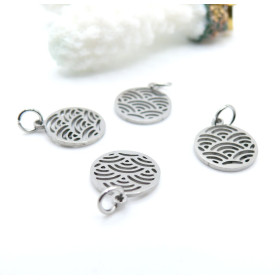 Pendentifs avec Anneau Cercle Vague Zen 12 mm – Acier Inoxydable Argenté