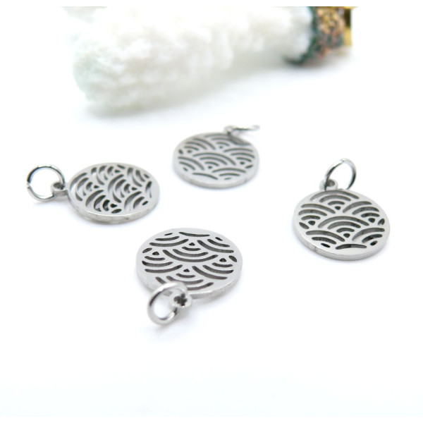 Pendentifs avec Anneau Cercle Vague Zen 12 mm – Acier Inoxydable Argenté